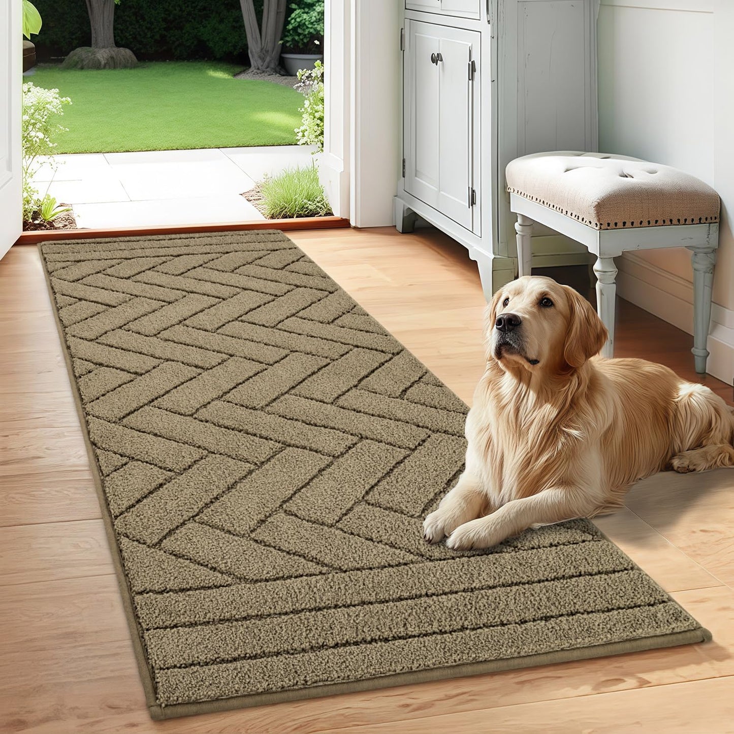Tindbea Dog Mat for Mud Paws,Absorbs Moisture Dirt Non-Slip Washable Mud Mat for Dogs,Soft Rubber Backing Front Inside Pet Rug for Entryway, Dog Paws, Patio(20"x48",Charcoal)