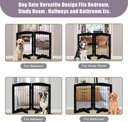 LZRS 2-Panel Freestanding Foldable Wood Dog Gate – Solid Wood & Steel Wire, Chew-Resistant Pet Barrier for Indoor Use, Ideal for Small to Medium Dogs, White
