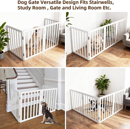 ZJSF Freestanding Indoor Dog Gate for House Foldable Wood Brown Puppy Gate for Doorways Pet Gate for Stairs Extra Wide Pet Fence 24" Height 2 Panels