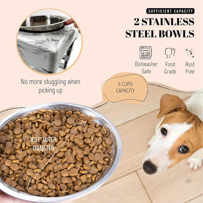 AVERYDAY Elevated Dog Bowls, 4 Height Adjustable Stand for Medium and Large Dogs, Raised Dog Feeder Holder with 2 Stainless Steel Food and Water Bowls, Anti-Slip Base Tall Feeding Station