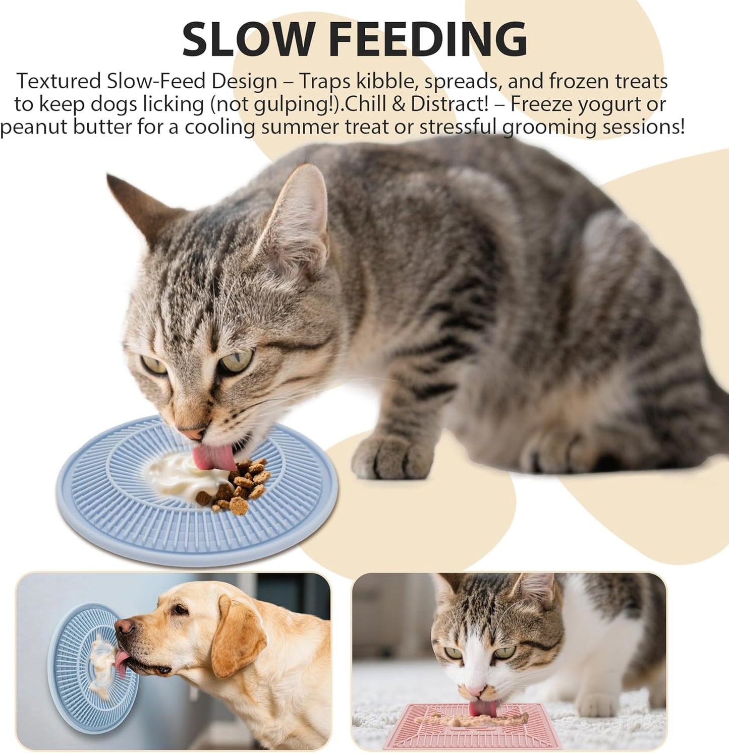 Lick Mat for Dogs and Cats, Slow Feeder Mats with Suction Cups - Bathing, Grooming and Training, Anxiety Relief Feeding Pad,Dishwasher-Safe Yellow