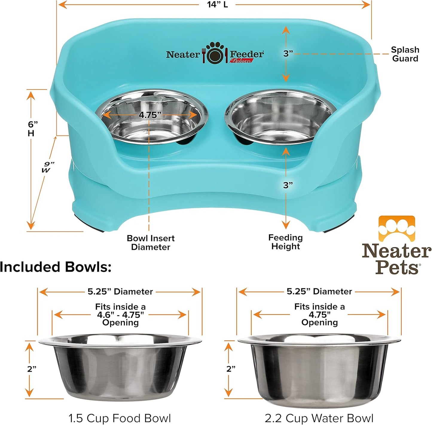 Neater Pet Brands Neater Feeder Deluxe Mess Proof Dog Bowls Elevated for Large Dogs Over 40 lbs, Made in USA, No Spill Raised Dog Food Bowl Stand Feeding Station, Food and Water Bowl Set, Black