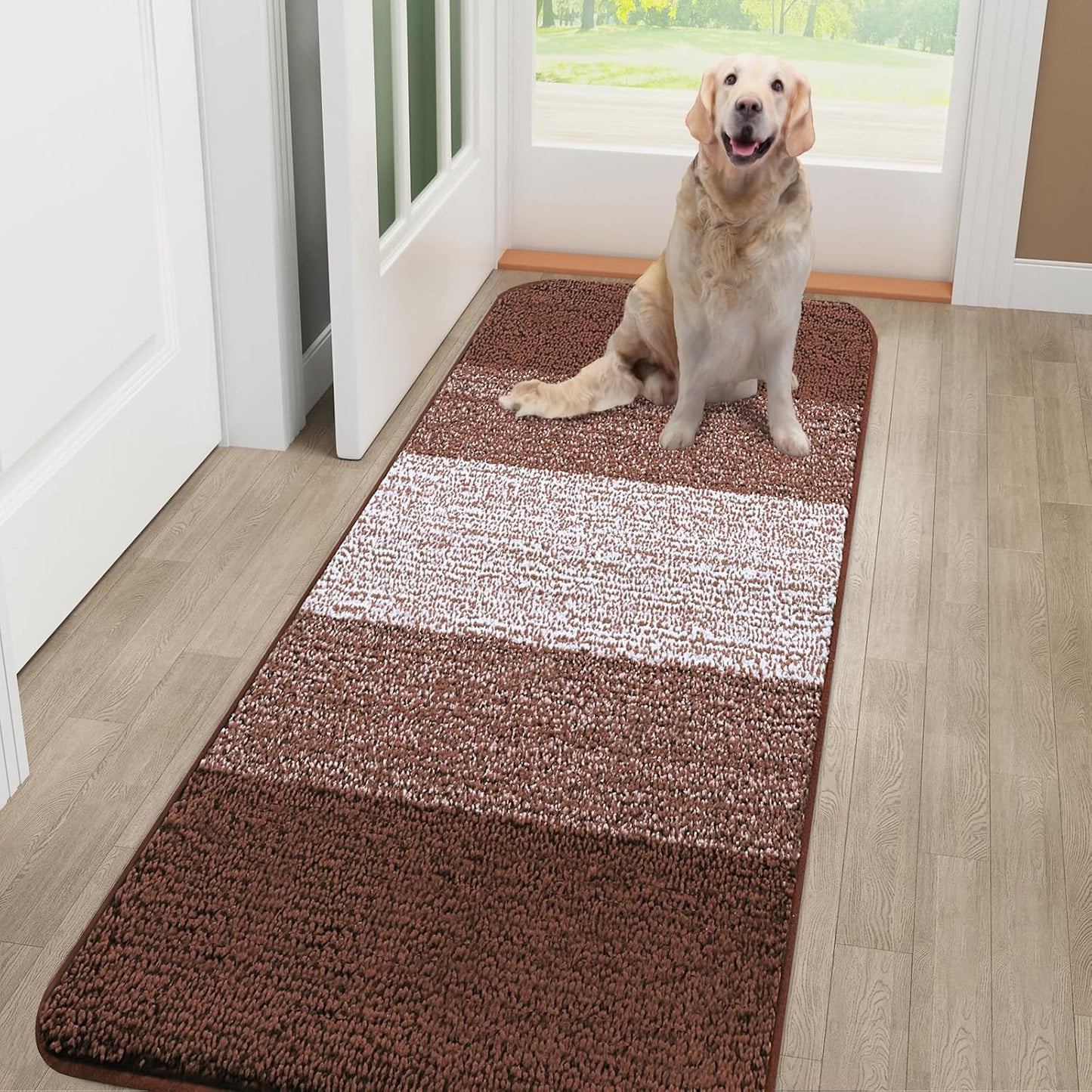 Smiry Dog Door Mat for Muddy Paws, Absorbs Moisture and Dirt, Low-Profile Entryway Mat with Non-Slip Backing, Entry Indoor Outdoor Doormat for Inside Floor (30x20 Inches, Grey, Striped)