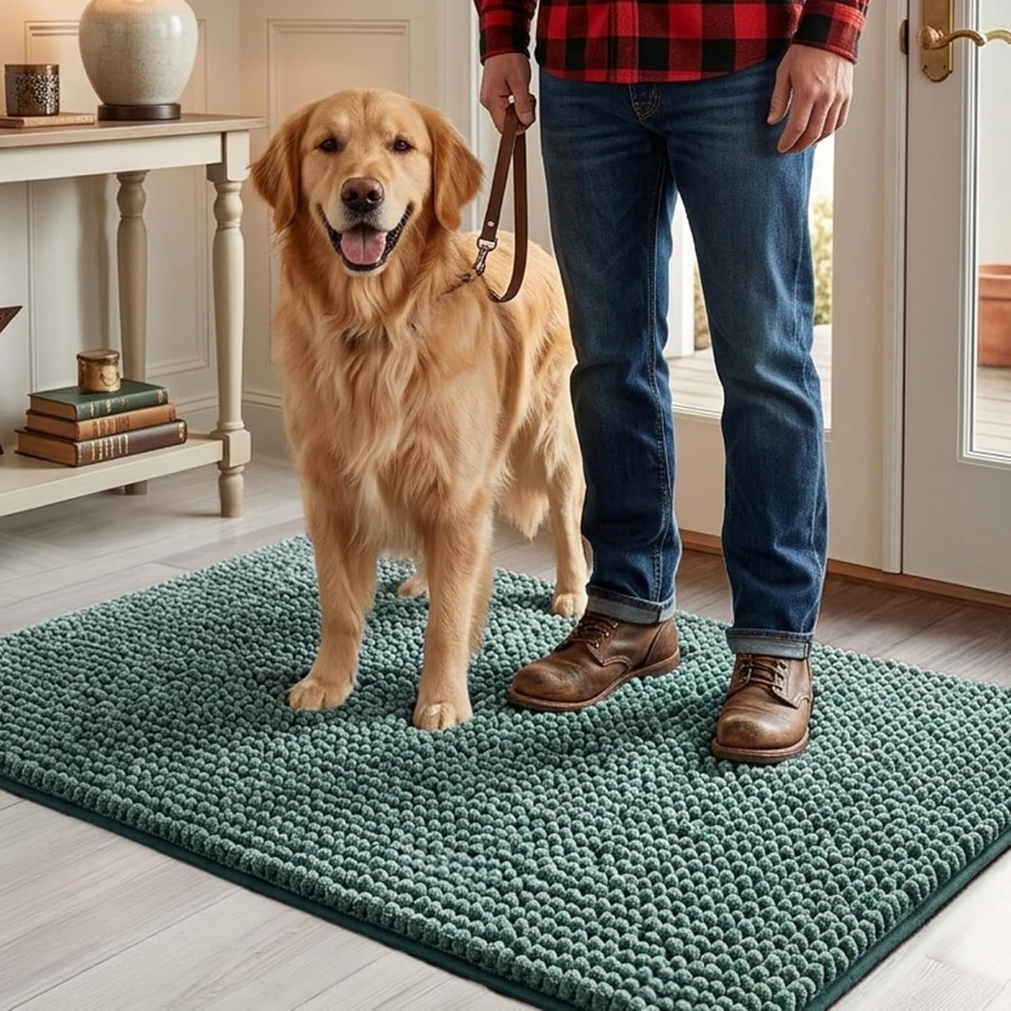 EHEYCIGA Super Absorbent Dog Door Mat for Muddy Paws 30x20 Inch Indoor, Front Doormat Outside Entrance, Quick Dry Chenille Washable Dog Crate Bed, Non-Slip Pet Rug Mud Mat Outdoor Entryway, Grey