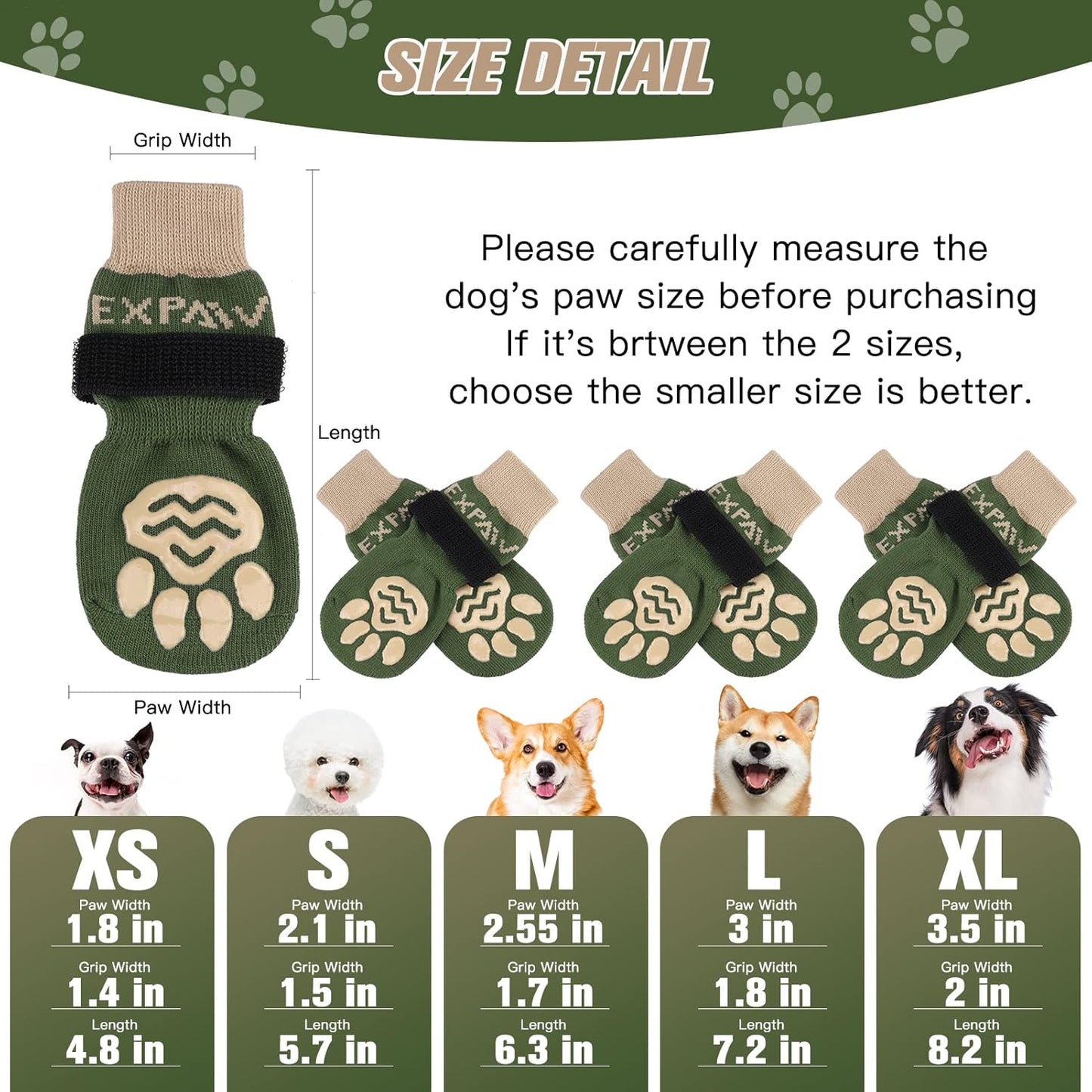 EXPAWLORER 6Pcs Anti-Slip Dog Socks to Prevent Licking Paws,Dog Shoes for Hot Pavement,Dog Booties Traction Control on Hardwood Floor,Boots & Paw Protectors, for Puppy Small Medium Large Senior Dogs