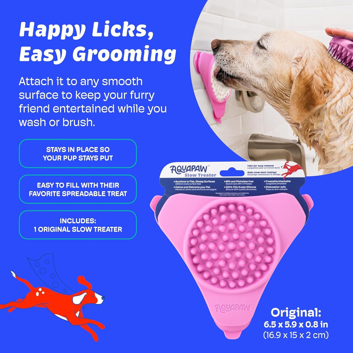 Aquapaw Lick Mat for Dogs 2-Pack, Suction Cup Dog Slow Feeder Pad & Licking Mat for Peanut Butter Treats – Calming Dog Bathing Aid, Stress Relief & Mental Stimulation for All Breeds - Pink