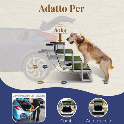 Dog stairs for large dogs PRIORPET - Glow in The Dark Marking - Foldable Dog ramp for Car and Small SUV - Dog steps for Car - Non-Slip Surface - Dog ramps for large dogs - 4 Steps