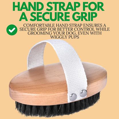 GranNaturals Soft Bristle Dog Brush for Short Haired Dogs & Cats w/Strap - Wooden Handle & Gentle Boar Bristles for Deshedding, Smoothing and Grooming Pet Hair Fur to Give Naturally Shiny Coat