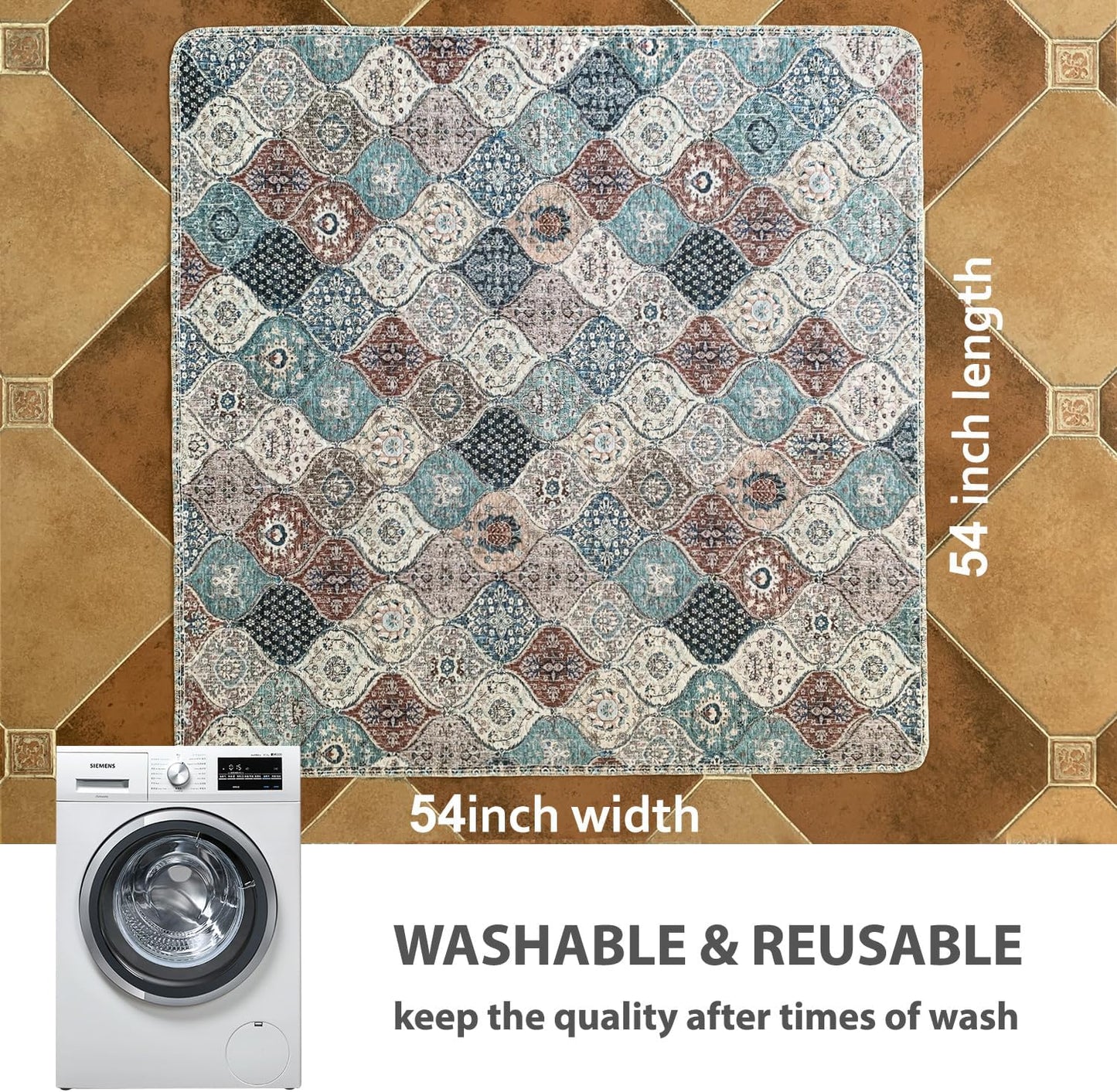 nunubaby Washable Pee Pads for Dogs, Stylish, Non-Slip and Leak-Proof Pee Pads. Reusable Potty Pads for Dogs for Crates and Floors.(Beige/Multi, 24" x48" )