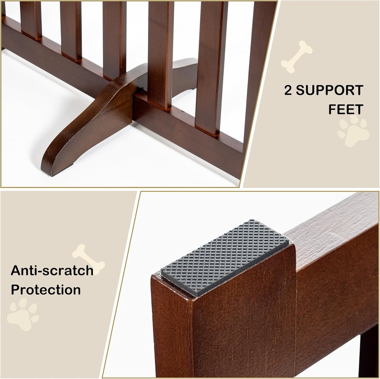36" Height Extra Tall Freestanding Pet Gate, Solid Wood Folding Safety Fence Wooden Dog Gate with 2 PCs Support Feet Ideal for Stairs, Doorways, Halls, Kitchens, Heavy Duty Gates, 3 Panels, Oak