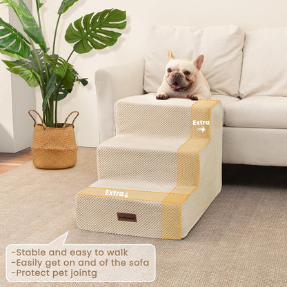 Aodisman Dog Stairs for Small Dogs, 3-Step Non-Slip Pet Stairs for Couch Sofa and Chair, Dog Bed Stairs for Puppy, Older Cat,Grey,13.6" H