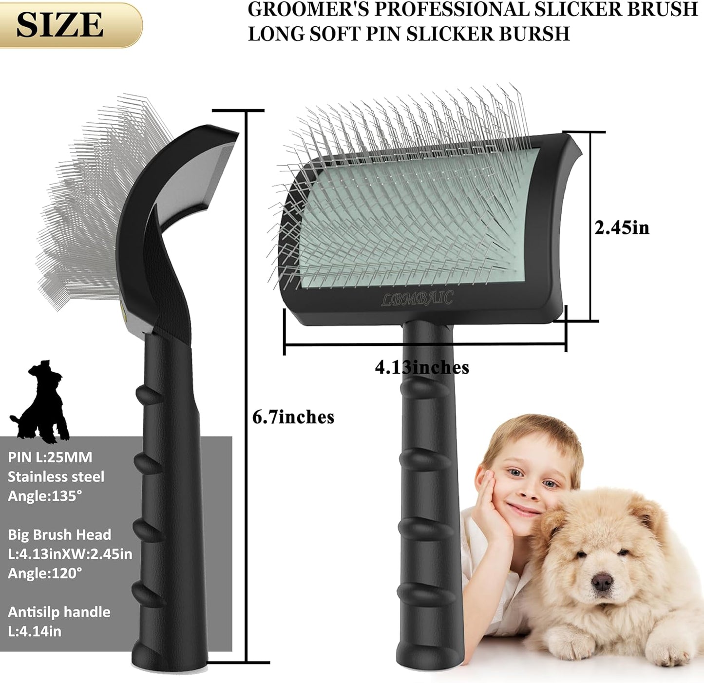 Slicker Brush for Poodles and Goldendoodles - Curved Brush for Thick, Fluffy, Shedding Fur on Dogs and Cats - Soft, Gentle Pins for Grooming (Blue)