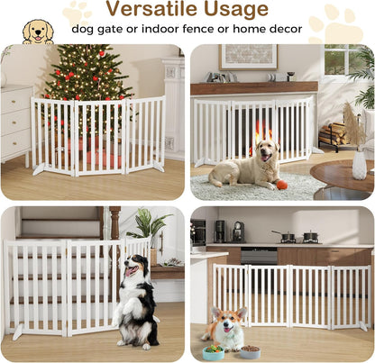 36" Height Extra Tall Freestanding Pet Gate, Solid Wood Folding Safety Fence Wooden Dog Gate with 2 PCs Support Feet Ideal for Stairs, Doorways, Halls, Kitchens, Heavy Duty Gates, 3 Panels, Oak