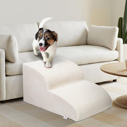 Dog Stairs for Small Dogs - High Density Foam Dog Ramp, Extra Wide Pet Steps with Non-Slip Bottom for High Beds, Couche and Sofa, Best for Pet Injured, Older Dogs Cats (Grey, 4 Steps)