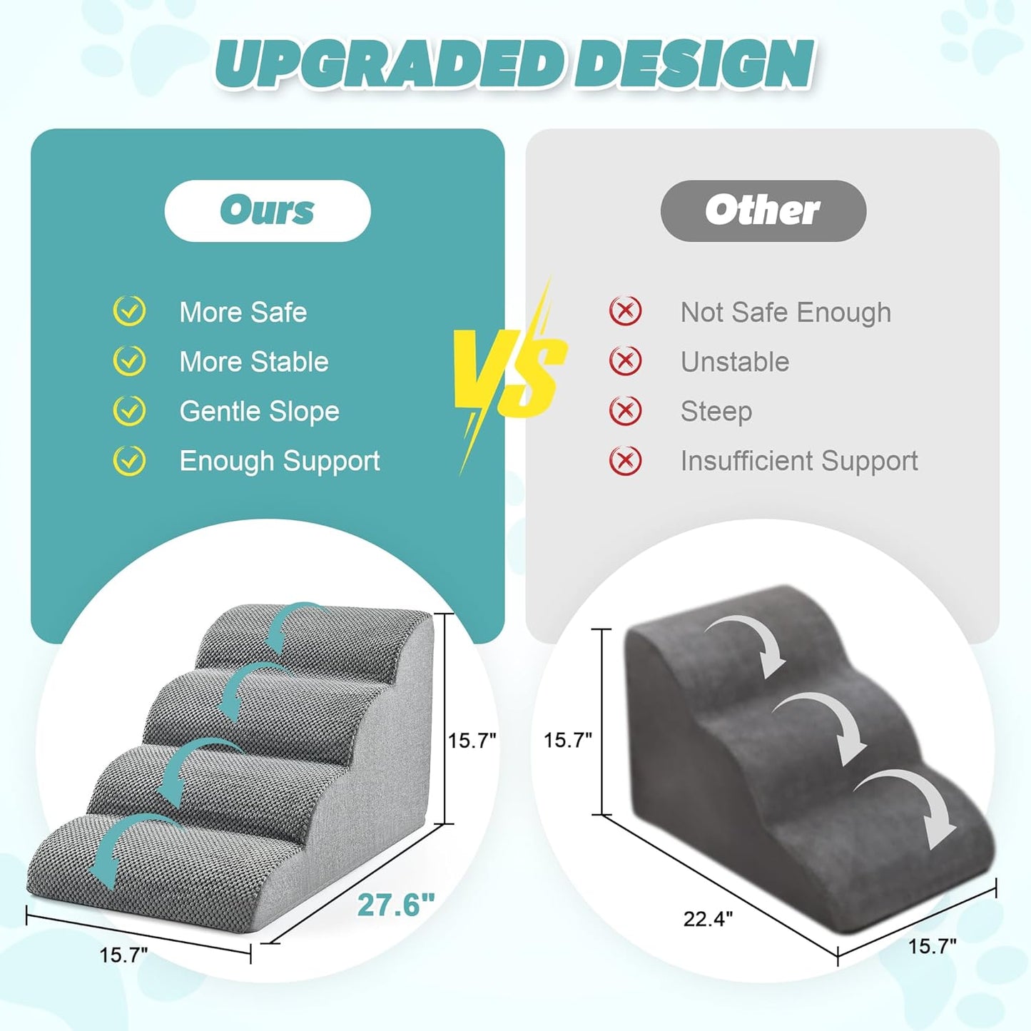 IFNOW Dog Stairs for Small Dogs 15.7''H, 4-Step Sturdy Dog Steps for Bed, Couch, Sofa, Waterproof Pet Stairs for Older Cats, Puppy, Removable Washable Cover, Non-Slip Curved Pet Ramp Indoor, Grey