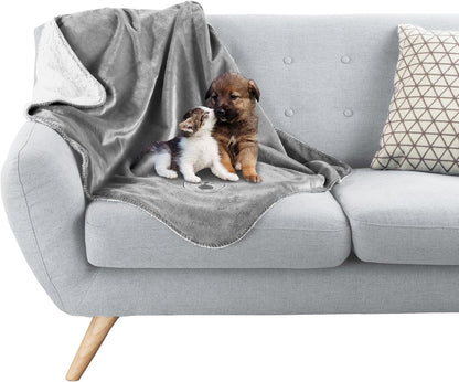 Waterproof Pet Blanket - 50x60-Inch Reversible Sherpa Fleece Throw Protects Couches, Cars, and Beds from Spills, Stains, and Fur by PETMAKER (Gray)