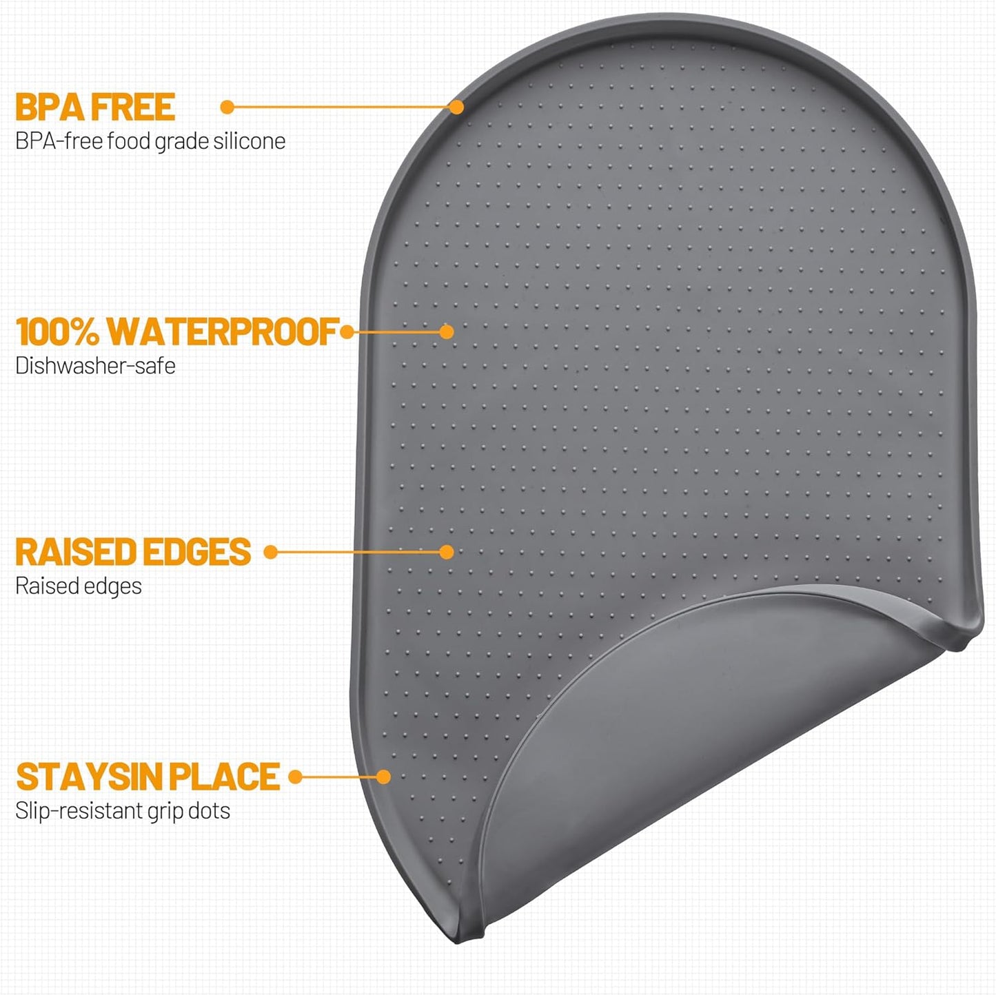 Hubulk 100% Waterproof Silicone Pet Feeding Mat with Raised Edge for Food and Water, Dog Bowl Mats, Cat Bowls Placemat with High Lip Protects Floor for Cats and Dogs (Gray, 19" L x 12" W)