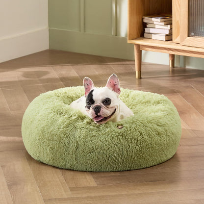 Bedsure Calming Dog Bed Medium Size Dog - Donut Washable Medium Pet Bed, 30 inches Anti-Slip Round Fluffy Plush Faux Fur Cat Bed, Fits up to 45 lbs Pets, Camel