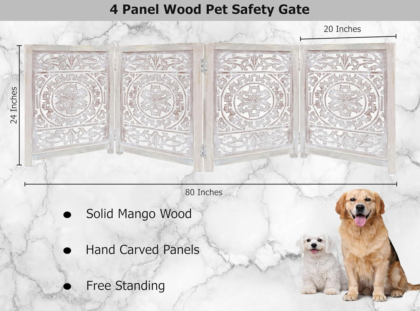 Croft&Cane Wooden Foldable Pet Dog Safety Gate – 3 Panel Freestanding Indoor Pet Fence (20 inches W x 24 inches H) – Hand-Carved Solid Wood & MDF – Fully Assembled - Antique Brown
