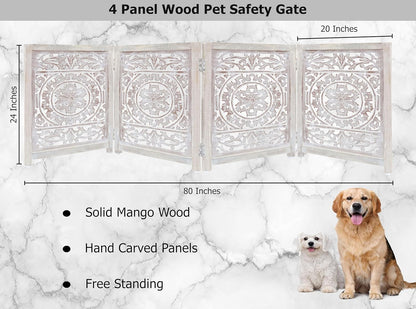 Croft&Cane Wooden Foldable Pet Dog Safety Gate – 3 Panel Freestanding Indoor Pet Fence (20 inches W x 24 inches H) – Hand-Carved Solid Wood & MDF – Fully Assembled - Antique Brown
