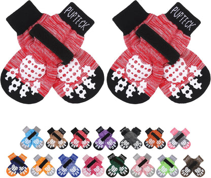 PUPTECK Anti-Slip Dog Socks with Double Sides Grips for Small Medium Large Dogs Hardwood Floors Prevents Licking, Dog Shoes for Hot Pavement Traction Control Paw Protector for Senior Dogs, Grey L