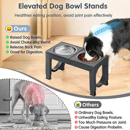 XIAZ Elevated Dog Bowls Large Breed Raised Dogs Bowl Stand Large/Medium Sized Dog Slow Feeder Dogs Bowls Food Water Stands 5 Heights Adjustable 9/11/12/14in Pet Feeder Dish Station