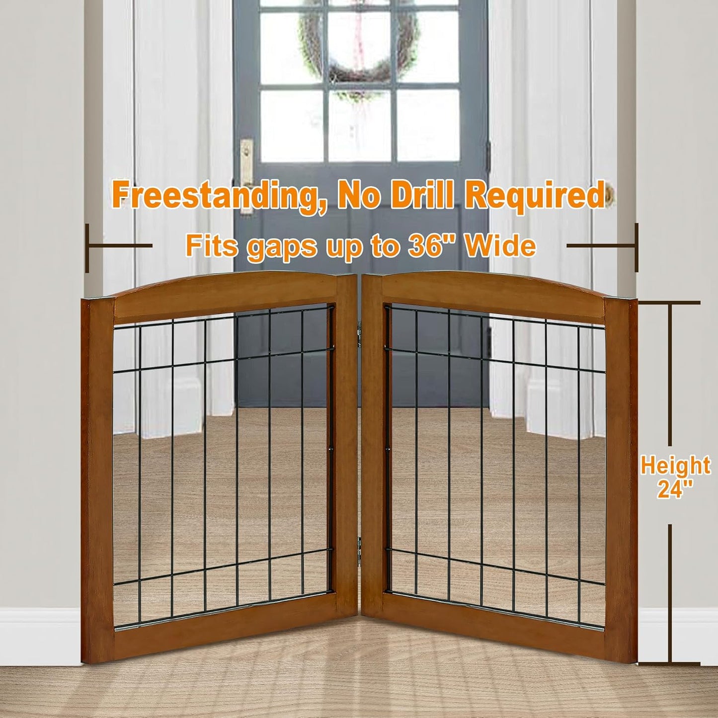 LZRS 2-Panel Freestanding Foldable Wood Dog Gate – Solid Wood & Steel Wire, Chew-Resistant Pet Barrier for Indoor Use, Ideal for Small to Medium Dogs, White