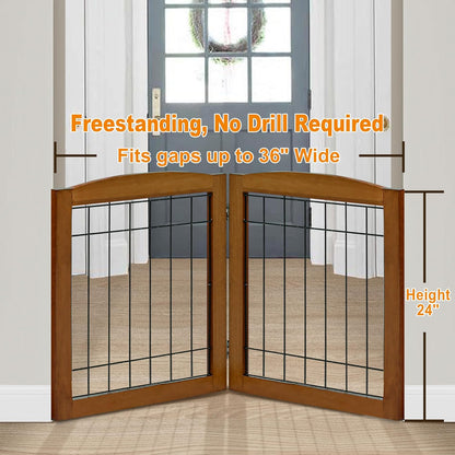 LZRS 2-Panel Freestanding Foldable Wood Dog Gate – Solid Wood & Steel Wire, Chew-Resistant Pet Barrier for Indoor Use, Ideal for Small to Medium Dogs, White