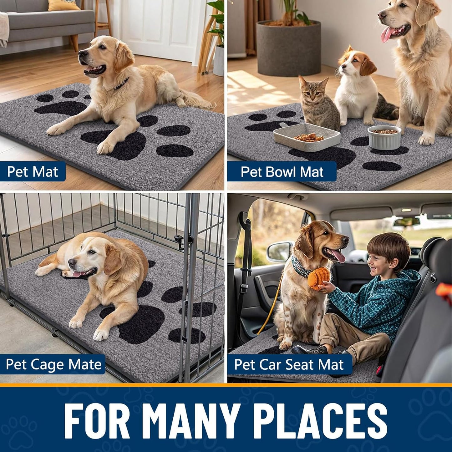 Smiry Dog Door Mat for Muddy Paws, Absorbs Moisture and Dirt, Low-Profile Entryway Mat with Non-Slip Backing, Entry Indoor Outdoor Doormat for Inside Floor (30x20 Inches, Grey, Striped)