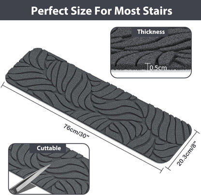 Fixmend Stair Treads Non Slip for Wooden Steps, 8" X 30" (15-Pack) Stair Runner Carpet Treads Indoor with Reusable Adhesive, Stairslide Carpets Rugs Safety Mats for Elders, Kids & Dogs, Dark Grey Leaf