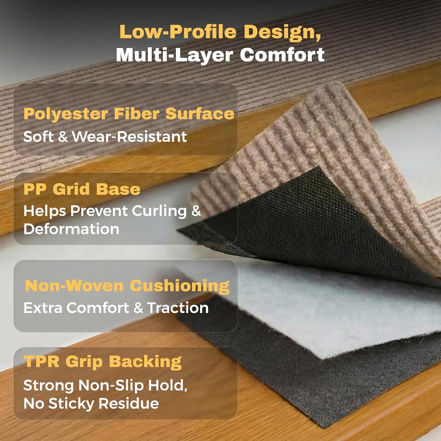 MBIGM 8" X 30" (15 in Pack) Nonslip Carpet Stair Treads Non-Skid Safety Rug Slip Resistant Indoor Runner for Kids Elders & Pets with Reusable Adhesive - Brown - Non Slip Stair Treads Indoor