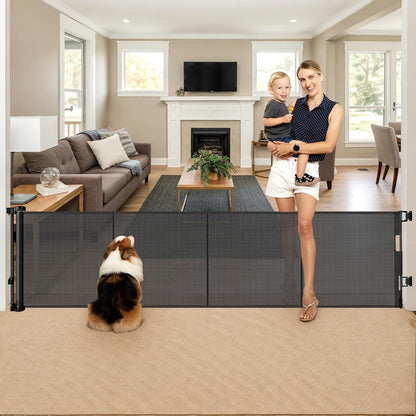 Reinforced 28 Inch Tall Retractable Baby Gates for Dogs, Easy Step Over Pet Gate with Support Rods, 55" Wide Retractable Dog Gate, Puppy Gates for The House Short Dog Gate for Stairs, Doorways, White