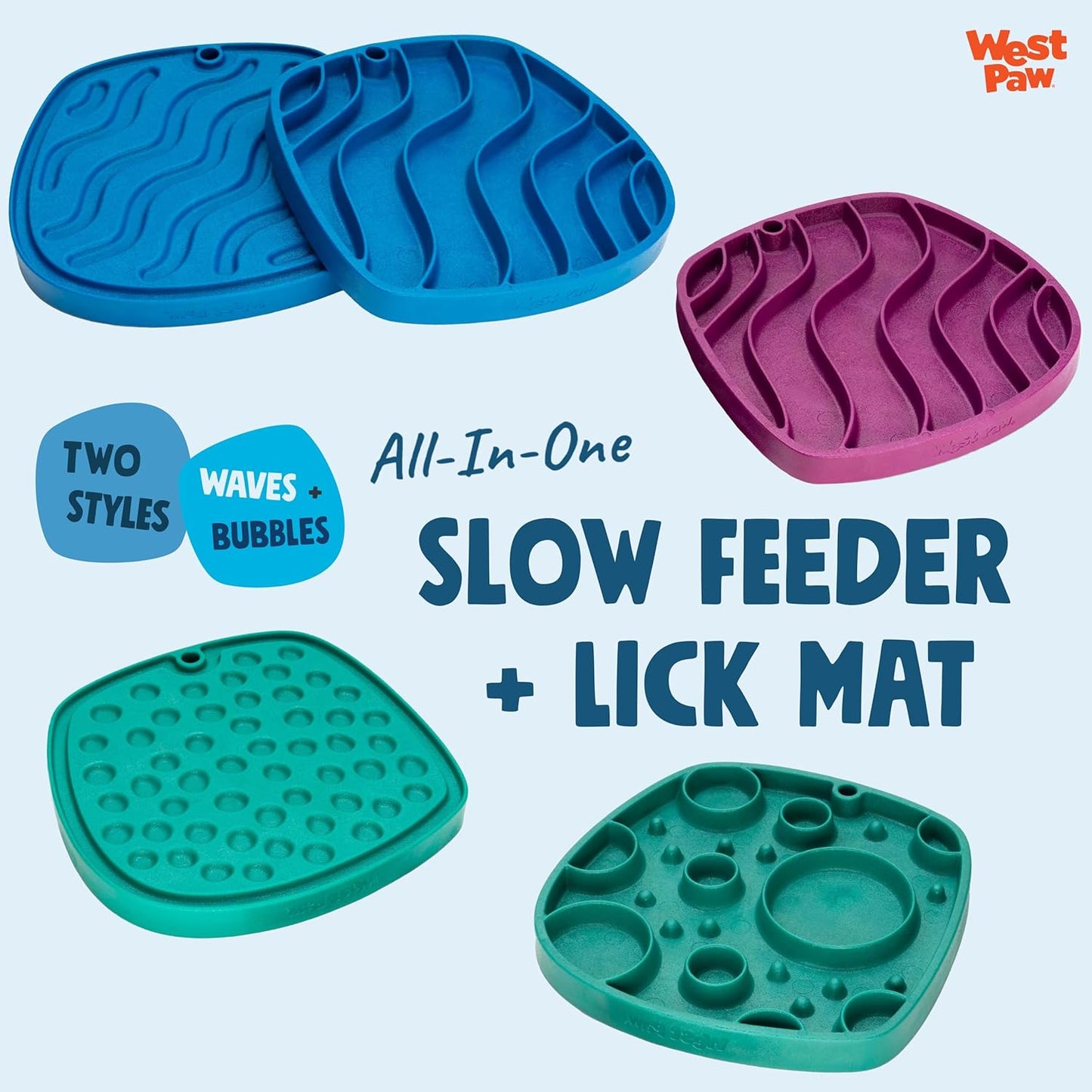 West Paw Seaflex Bubbles Feast Mat – All-in-One, Slow Feeder, Lick Mat – Encourages Foraging & Food Exploration - Engages Picky Eaters & Slow Feeding - Versatile – Easy to Clean, Non-Toxic - Tropic