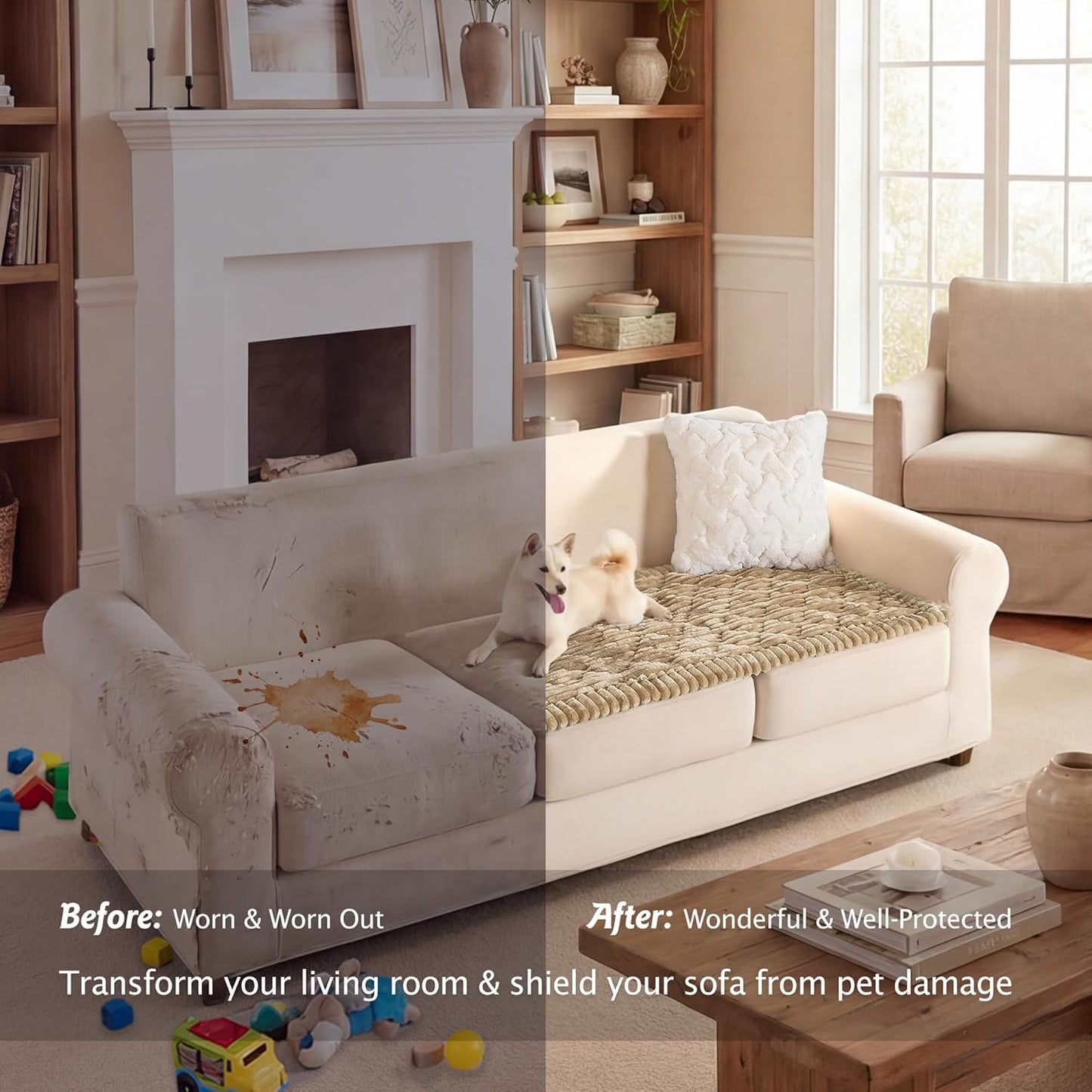 PuTian 100% Waterproof Fuzzy Couch Cover for Dogs Washable Non-Slip Furniture Cover Pet Friendly Dog Mat for Couches and Sofas White 27.6''x59'' 70cmx150cm