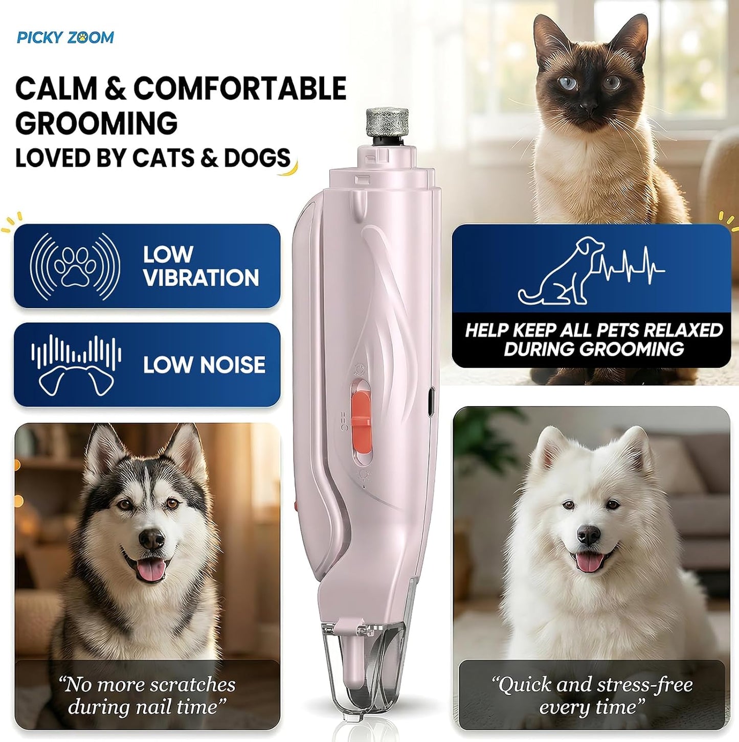 2-in-1 Dog & Cat Nail Clippers and Grinder with Light – Upgraded Safety Guard to Avoid Overcutting, Sharp Blade, Painless Quiet Pet Nail Claw Trimmers, Professional Grooming Tool for Large Small Pets