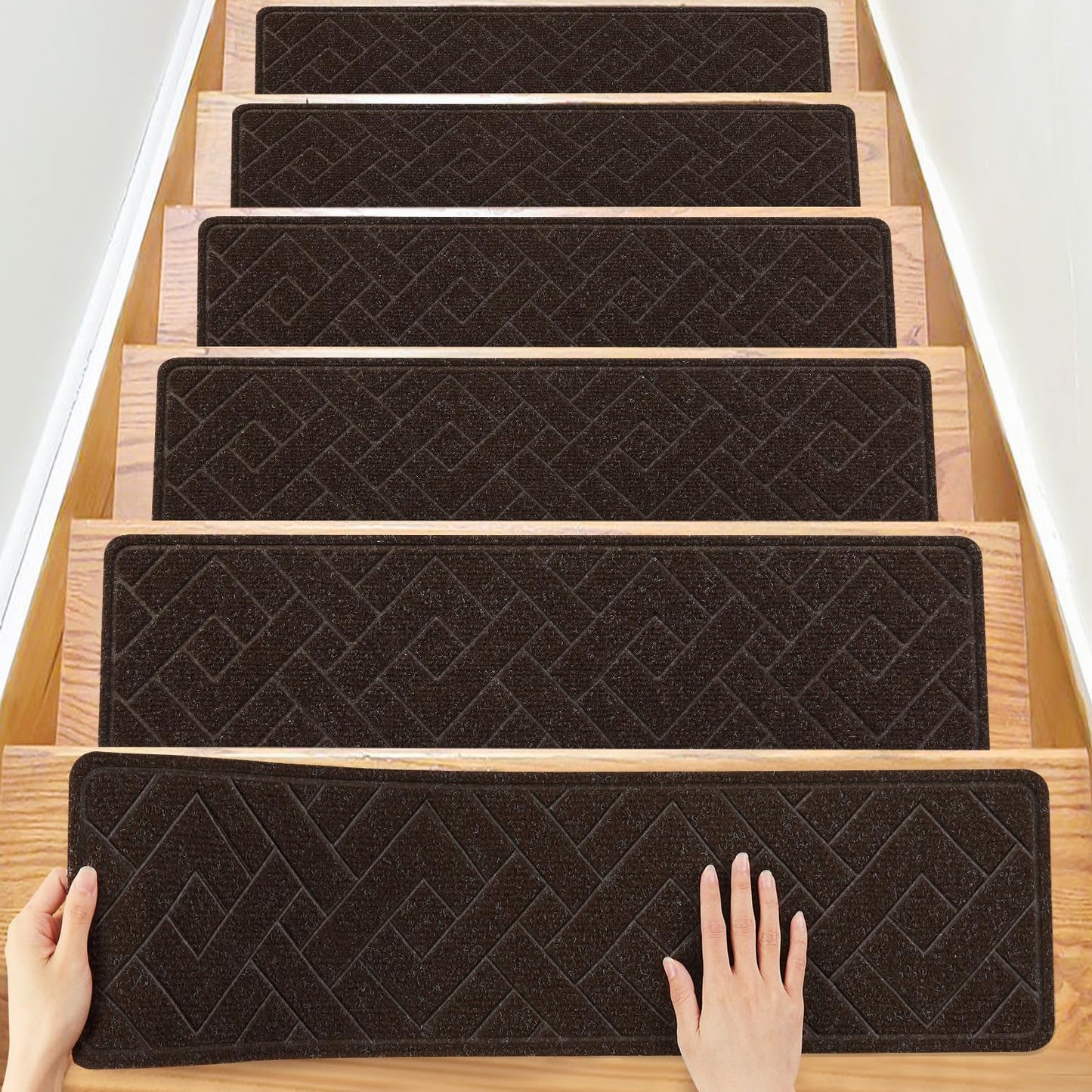 Non Slip Stair Treads for Wooden Steps,15 Pack 8" X 30" Stairs Carpet Treads Indoor with Reusable Peel and Stick Adhesive for Kids Elders and Pets