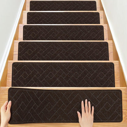 Non Slip Stair Treads for Wooden Steps,15 Pack 8" X 30" Stairs Carpet Treads Indoor with Reusable Peel and Stick Adhesive for Kids Elders and Pets