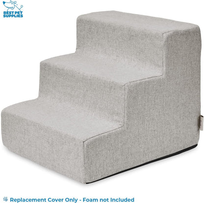 Best Pet Supplies Foam Pet Steps Cover for Small Dogs and Cats, Portable Ramp Stairs for Couch, Sofa, and High Bed Climbing (Cover Only) - Ash Gray Linen, 3-Step (Cover Only)