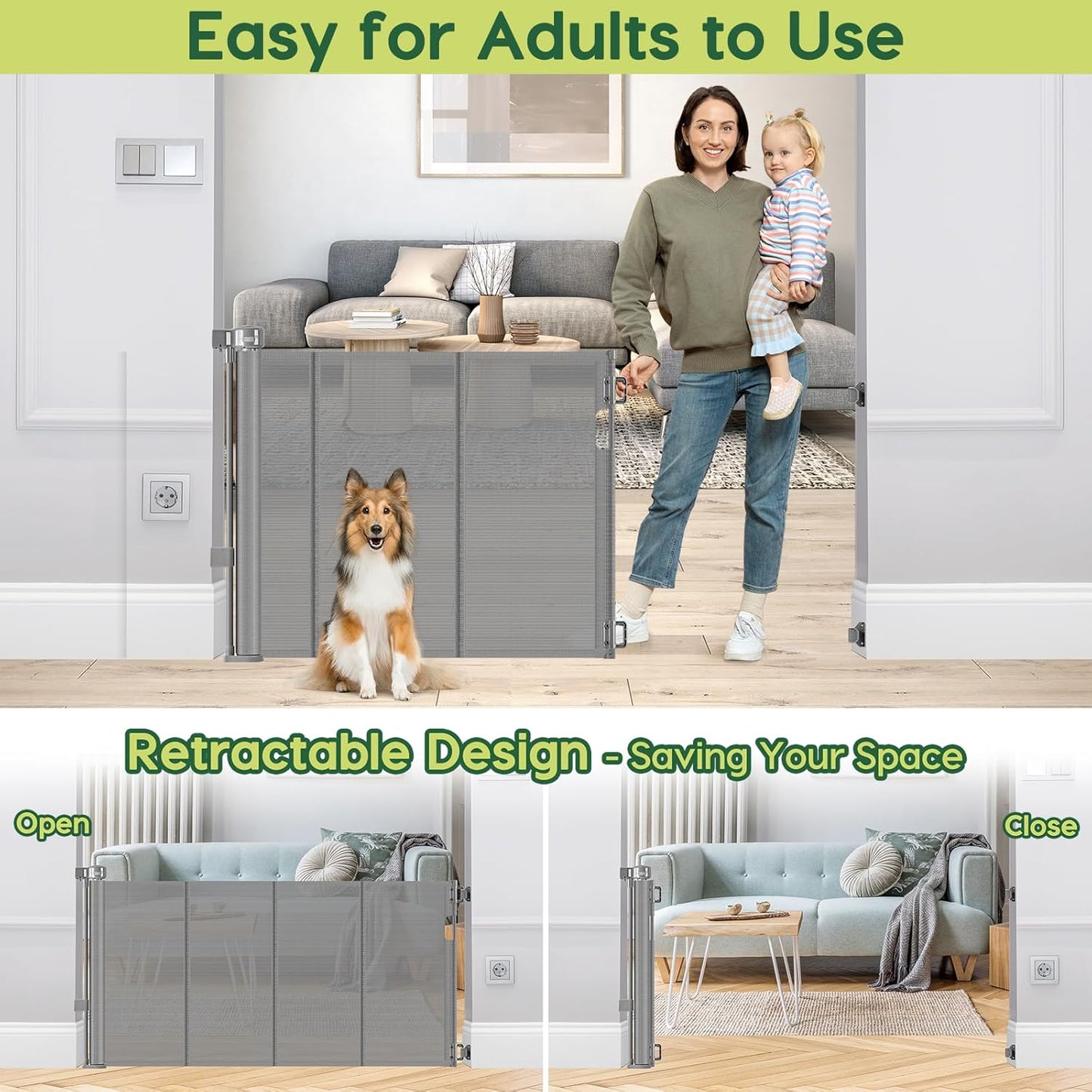 Reinforced 80 Inch Retractable Baby Gate Extra Wide Baby Gate for Wide Openings, Indoor/Outdoor Retractable Dog Gate for Doorway, Mesh Dog Gate Indoor Prevent Babies/Pets from Crawling Under, Black