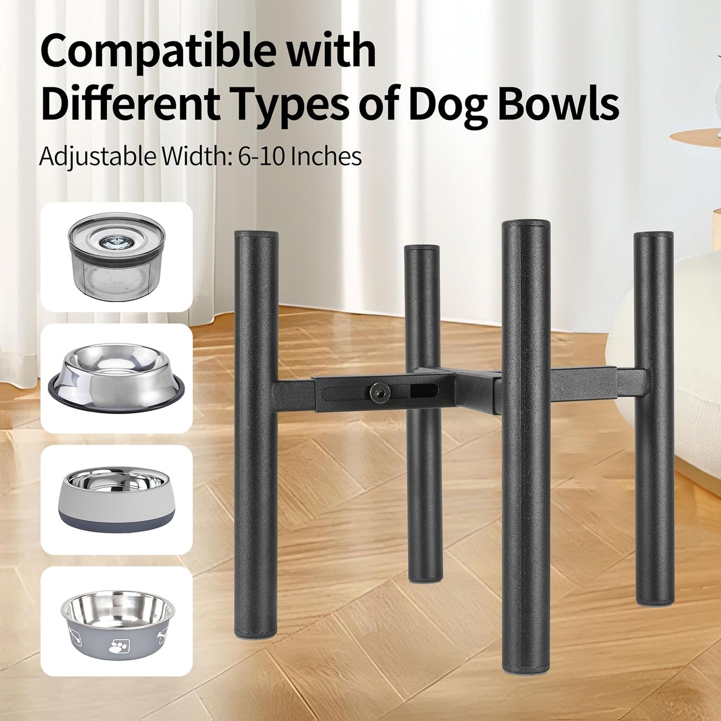 PROERR Lifted Dog Bowl Stand - Without Bowls, Single Raise Pet Food Table Adjustable Wide 6-10", Tall 8 10 12" - Bowl Stand Size Optional, Dog Bowls Holder Elevated for Small Medium Large Dogs Breed