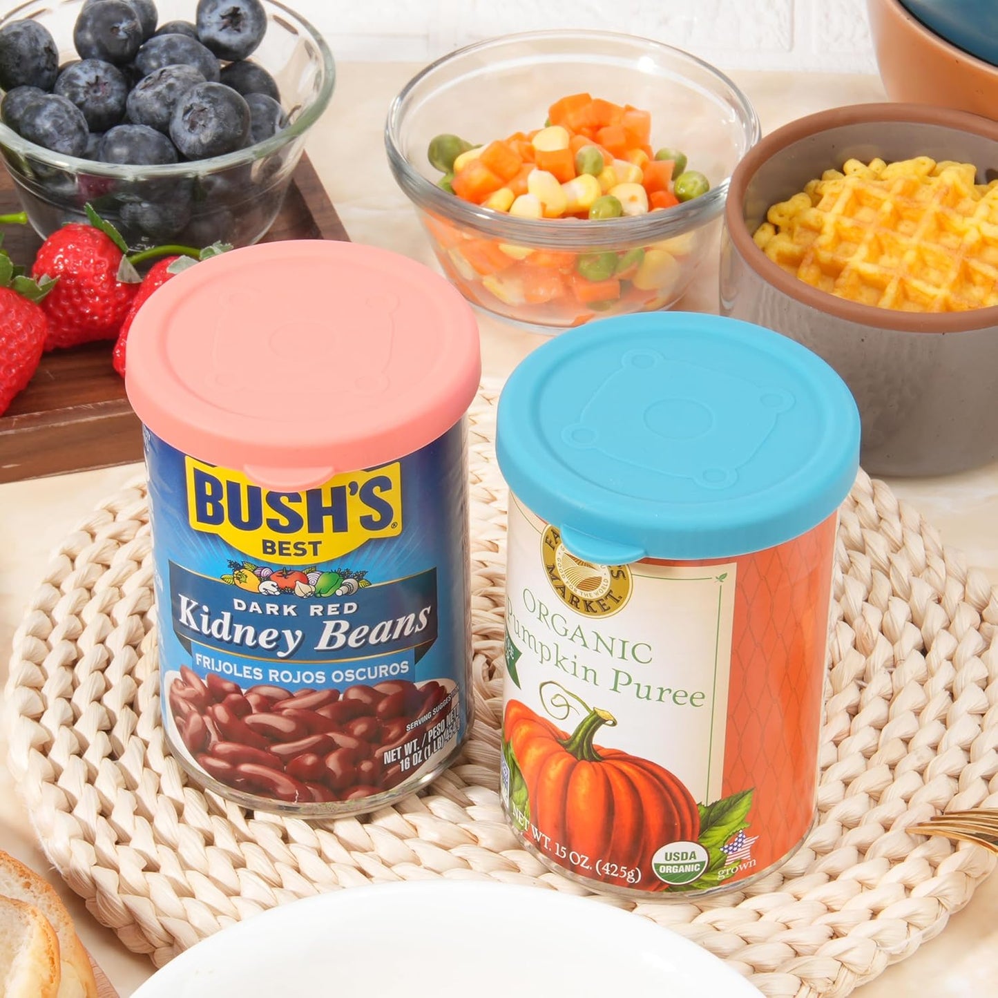 2PCs 3.0-inch Silicone Can Lids for Chef Boyardee | Van Camp's | Goya | Bush's Best | Farmer's Market Can, Can Cover for Canned Goods, Soup Can Cap, Fit Most Standard Size, Dishwasher Safe (Lids ONLY)