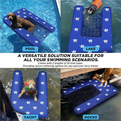 Inflatable Dock Platform, Medium Dog Boat Ramp Floating Non-Slip Oxford and PVC with Small Water Ramp for Dogs Pool, Dock, Lake with Traction Rope, Manual Air Pump (3.2ft x 2.2ft x 4in) M01