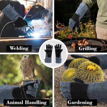 Heavy Duty Animal Handling Gloves - Cat Gloves Bite Proof, Ideal for Dog Training, Falconry, Welding, Gardening - 21.6 inch Grey Black