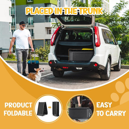 Folding Dog Car Ramps, Dog Steps for Bed, Length Portable Pet Ramp Stairs Step Ladder for Car, Truck,Non Slip Rug Surface, Dog Stairs for Large Dogs Up to 154LB (62 Inch Artificial Grass)