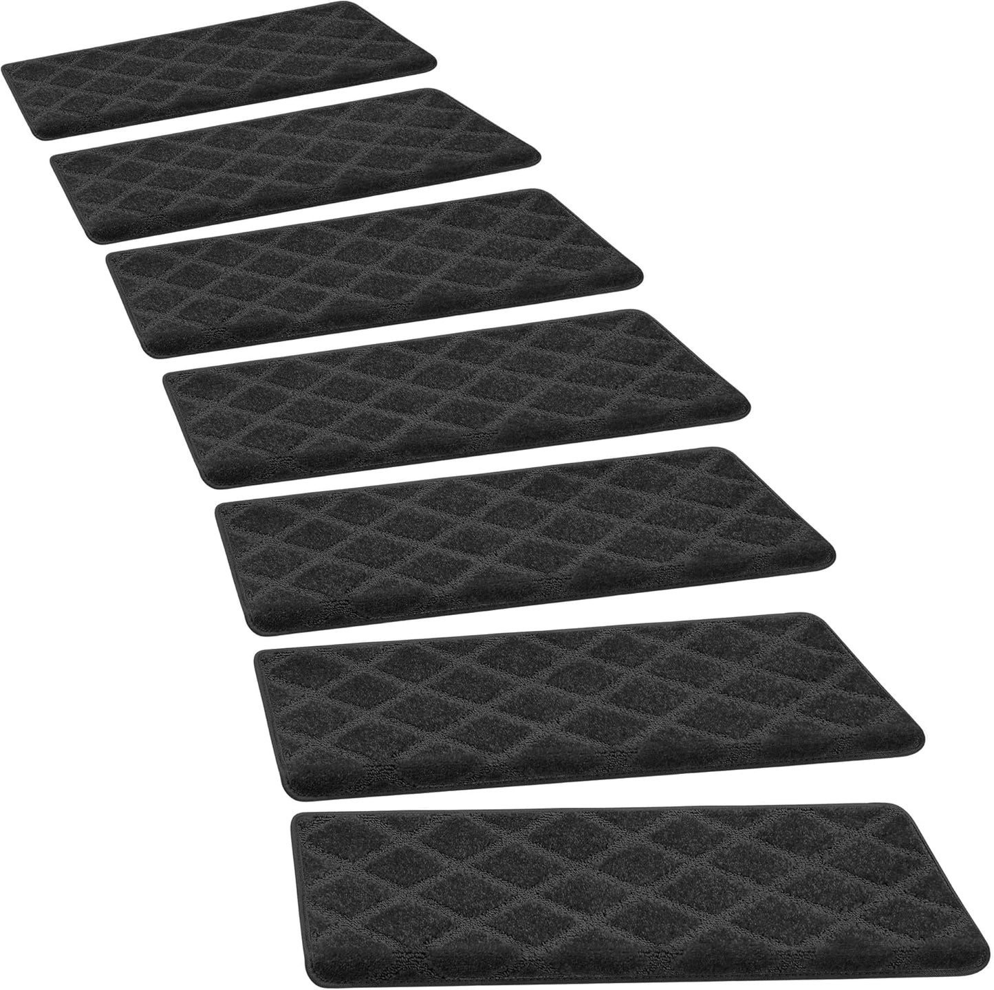 PURE ERA Bullnose Carpet Stair Treads Set Tape Free Non-Slip Indoor Stair Protectors Pet Friendly Rugs Covers Soft Skid Resistant Washable Reusable 9.5" x 30"(14 Pieces,Cream Gray)