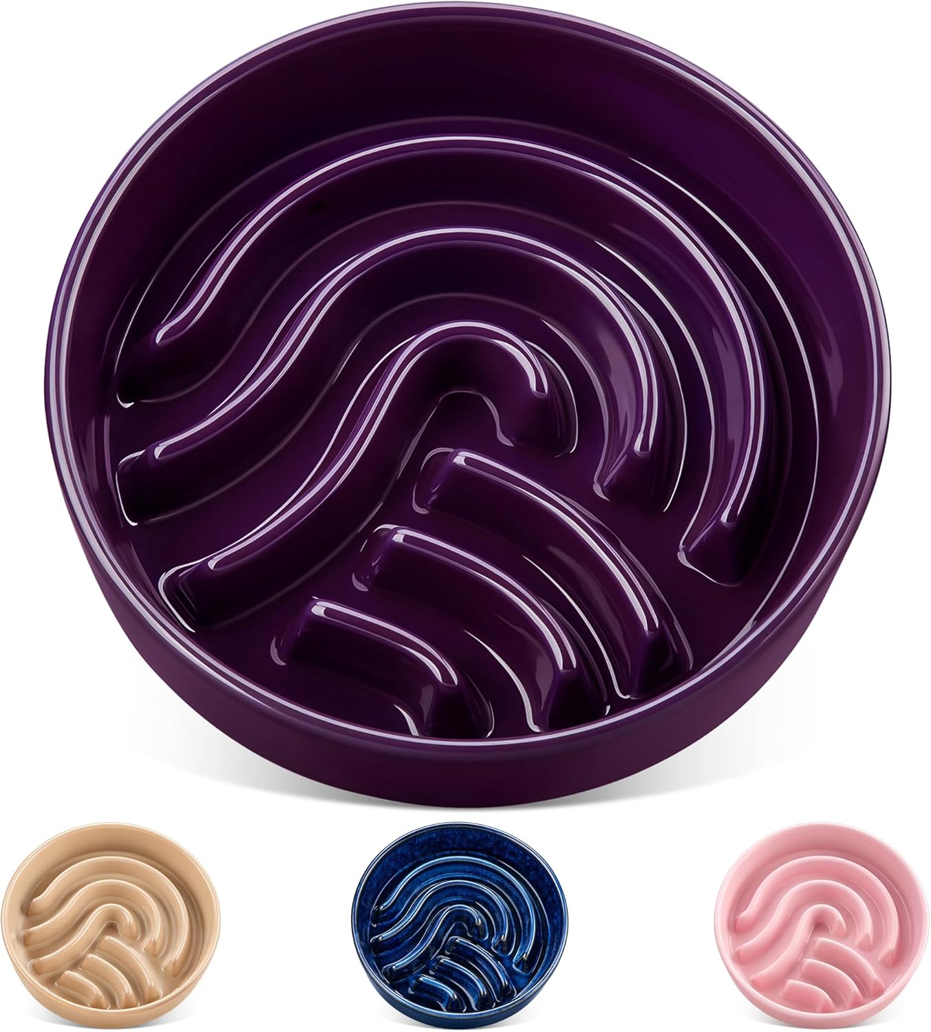 vancasso Slow Feeder Dog Bowl, 1.5 Cup Ceramic Slow Feeding Food Dish for Small and Medium Breed, Puzzle Dog Food Bowl for Fast Eater, Pink