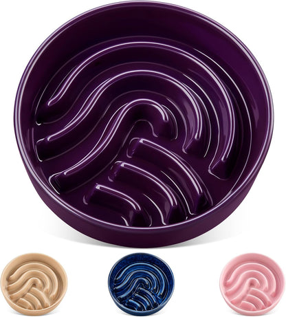 vancasso Slow Feeder Dog Bowl, 1.5 Cup Ceramic Slow Feeding Food Dish for Small and Medium Breed, Puzzle Dog Food Bowl for Fast Eater, Pink