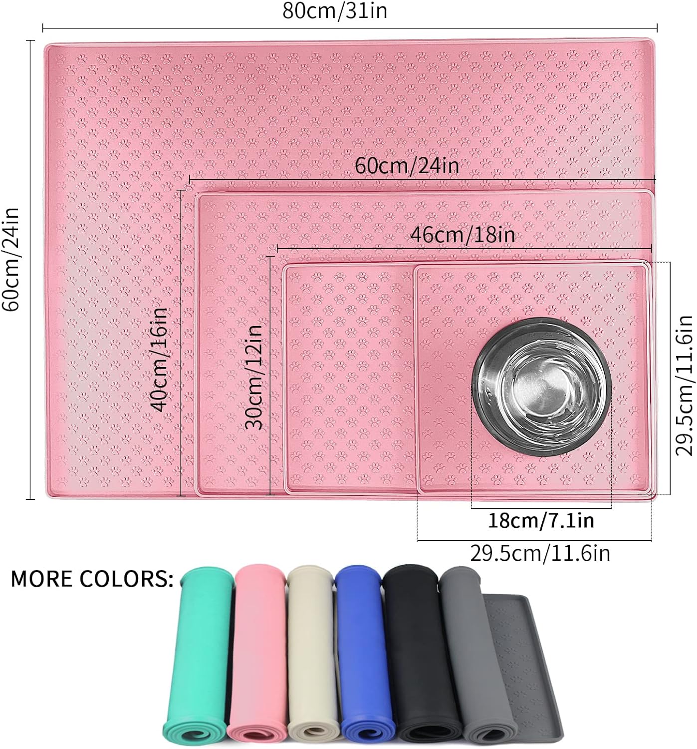 Ptlom Pet Placemat for Dog and Cat, Mat for Prevent Food and Water Overflow, Suitable for Small, Medium and Big Pet, 18" 12", Grey, Silicone