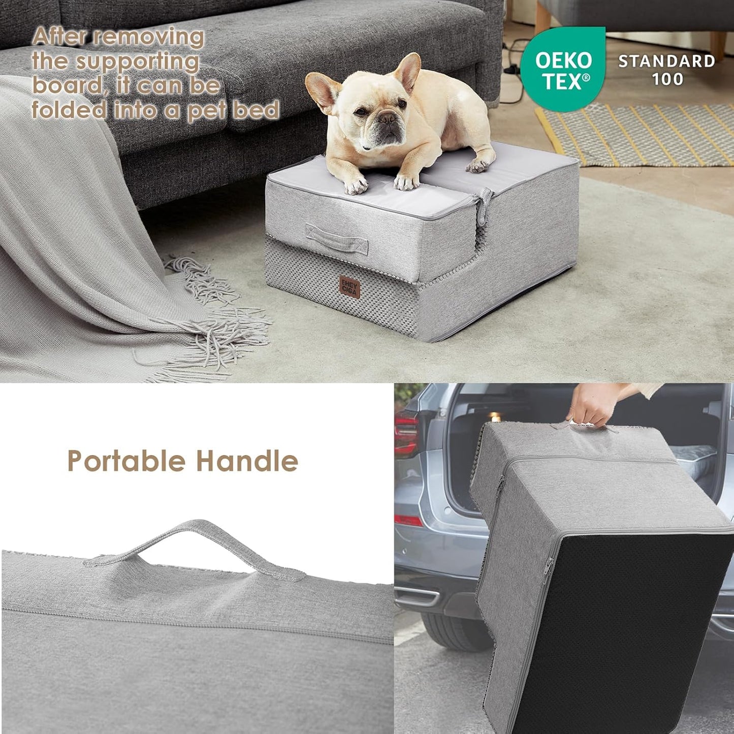 EHEYCIGA Dog Stairs for High Bed 22.5" H, 5-Step Dog Steps for Bed, Pet Steps for Small Dogs and Cats, Non-Slip Balanced Pet Ramp Indoor, Grey