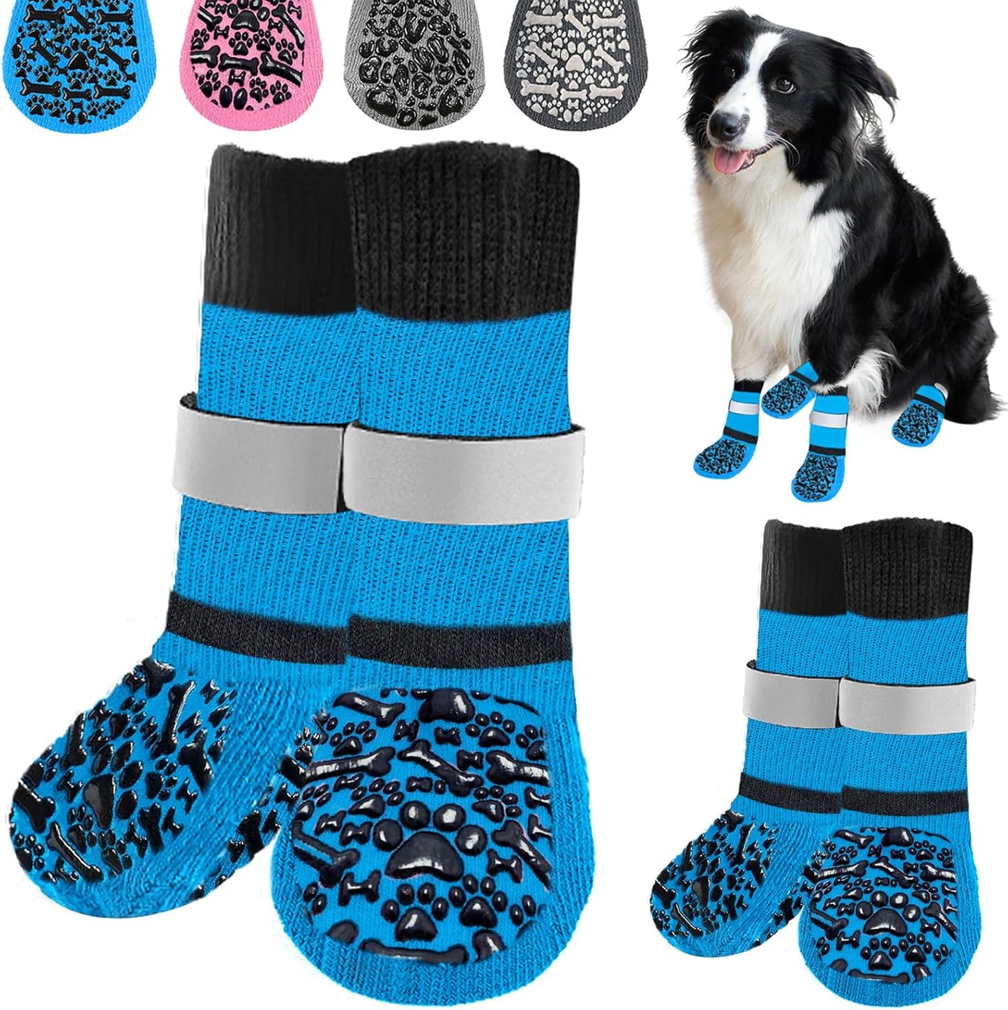 HeavenEye Anti Slip Dog Socks, Dog Paw Protectors Maximum Grip Prevent Licking Paws Slipping, Paw Protector for Hot & Cold Pavement Shoes Boots for Small Medium Large Senior Dogs(White Bone,L)